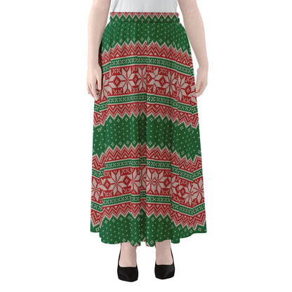 Christmas Knitted Pattern Print Chiffon Maxi Skirt