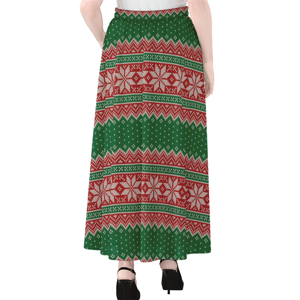 Christmas Knitted Pattern Print Chiffon Maxi Skirt