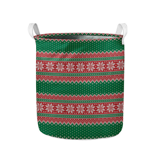 Christmas Knitted Pattern Print Collapsible Laundry Basket