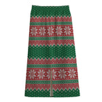 Christmas Knitted Pattern Print Cotton Front Slit Maxi Skirt