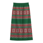 Christmas Knitted Pattern Print Cotton Front Slit Maxi Skirt