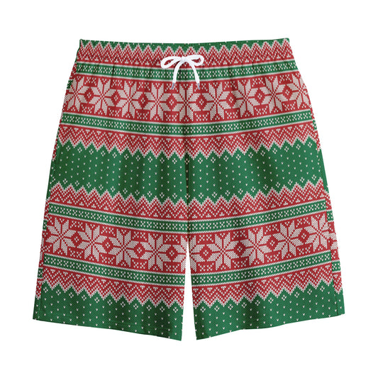 Christmas Knitted Pattern Print Cotton Shorts