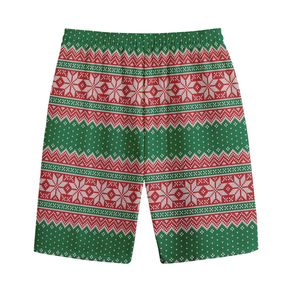Christmas Knitted Pattern Print Cotton Shorts