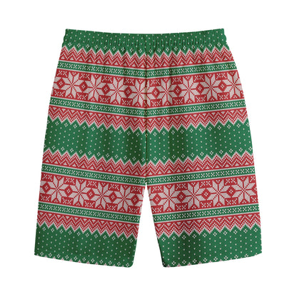 Christmas Knitted Pattern Print Cotton Shorts