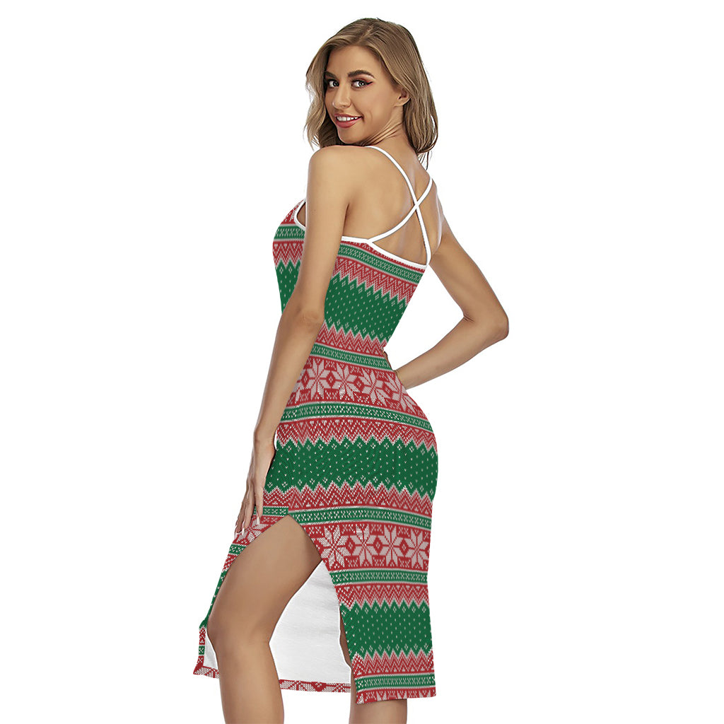 Christmas Knitted Pattern Print Cross Back Cami Dress