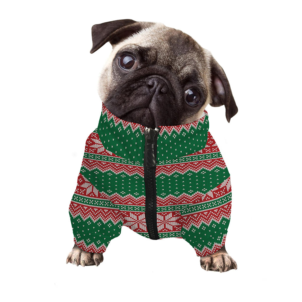 Christmas Knitted Pattern Print Dog Zip Up Jacket