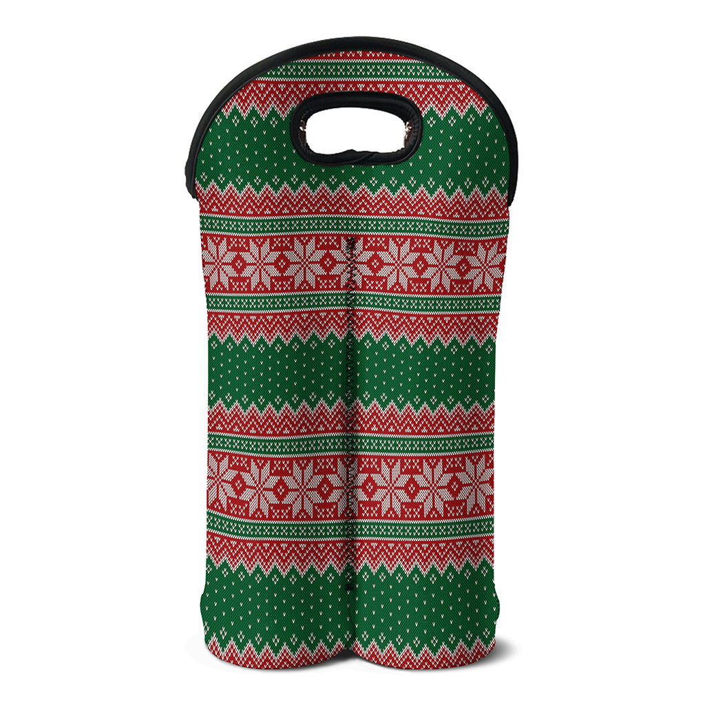 Christmas Knitted Pattern Print Double Neoprene Wine Tote