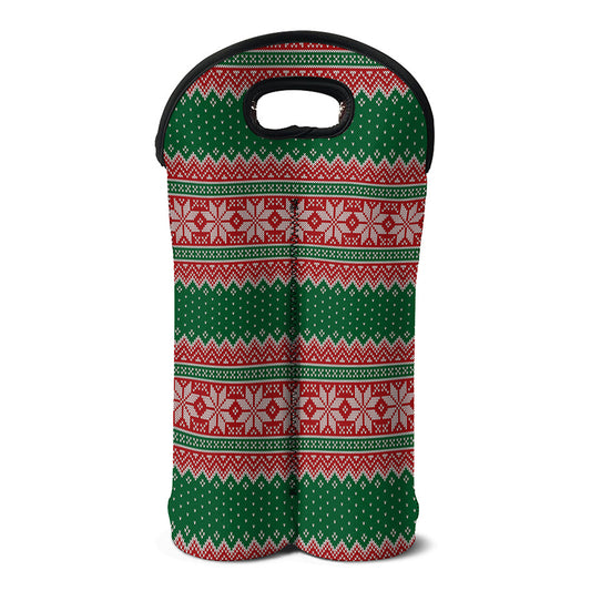Christmas Knitted Pattern Print Double Neoprene Wine Tote