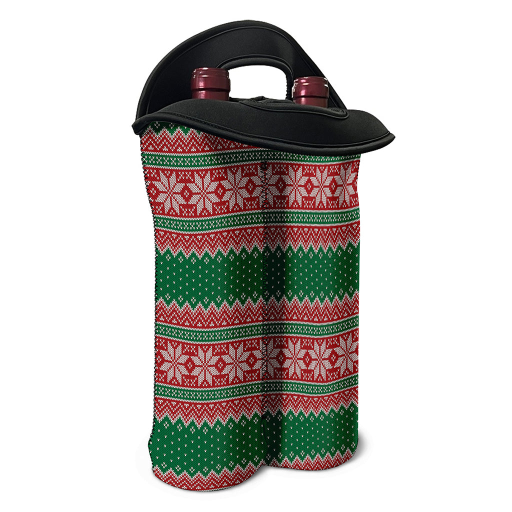Christmas Knitted Pattern Print Double Neoprene Wine Tote