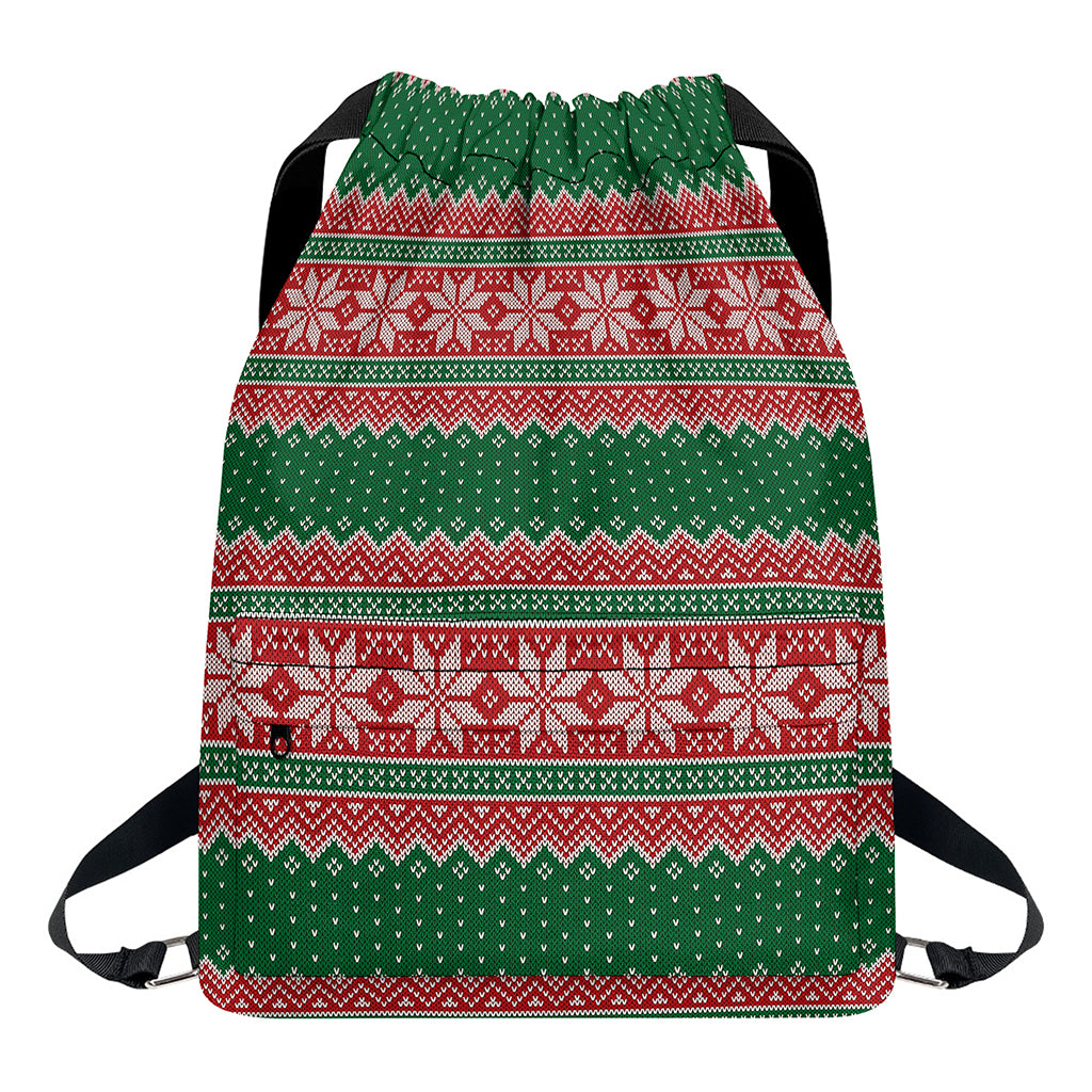Christmas Knitted Pattern Print Drawstring Backpack
