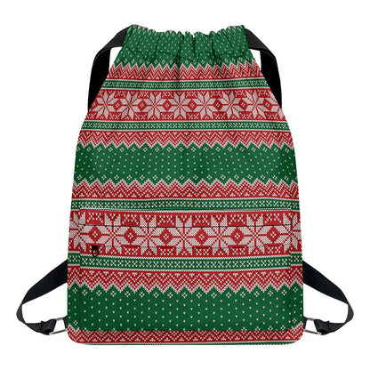 Christmas Knitted Pattern Print Drawstring Backpack