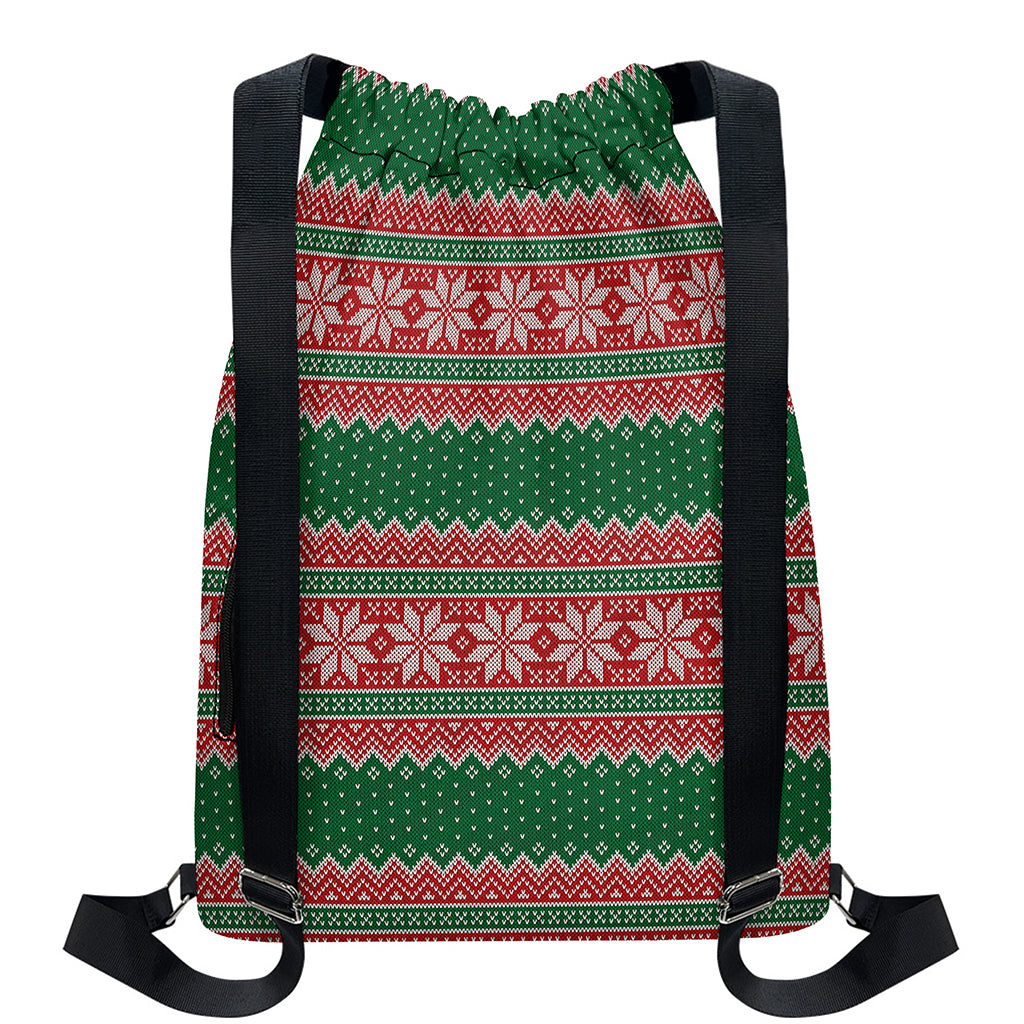 Christmas Knitted Pattern Print Drawstring Backpack