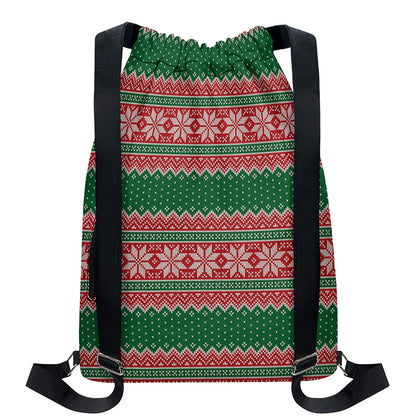 Christmas Knitted Pattern Print Drawstring Backpack