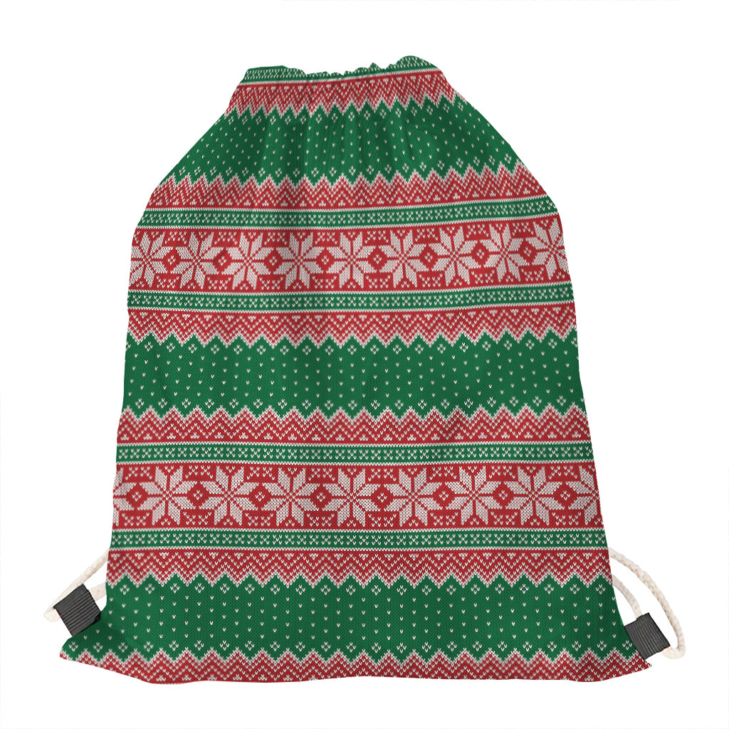 Christmas Knitted Pattern Print Drawstring Bag