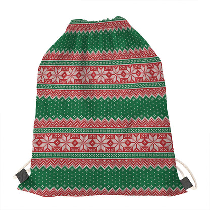 Christmas Knitted Pattern Print Drawstring Bag