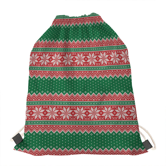 Christmas Knitted Pattern Print Drawstring Bag