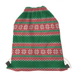 Christmas Knitted Pattern Print Drawstring Bag
