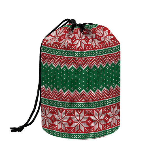Christmas Knitted Pattern Print Drawstring Makeup Bag
