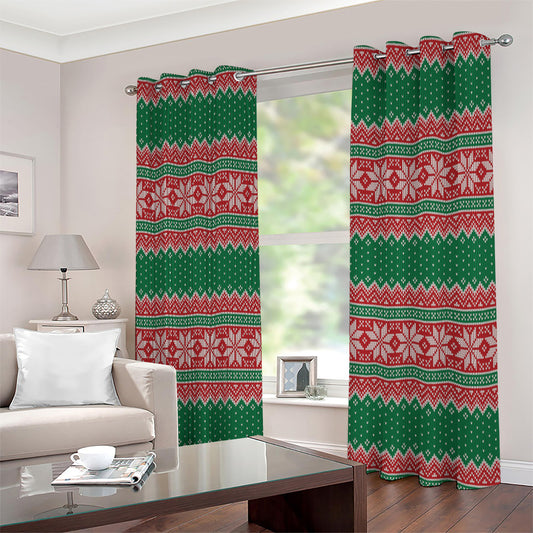 Christmas Knitted Pattern Print Extra Wide Grommet Curtains