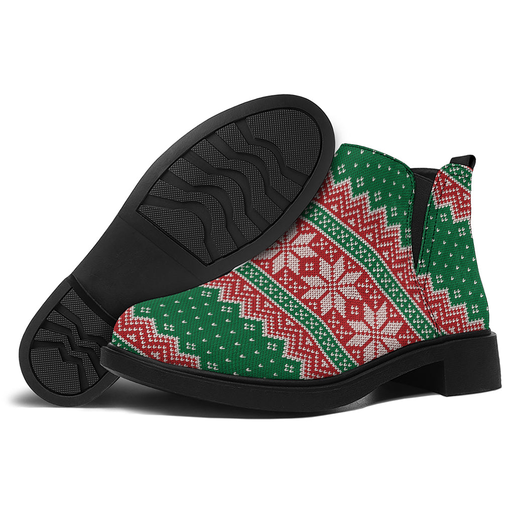Christmas Knitted Pattern Print Flat Ankle Boots