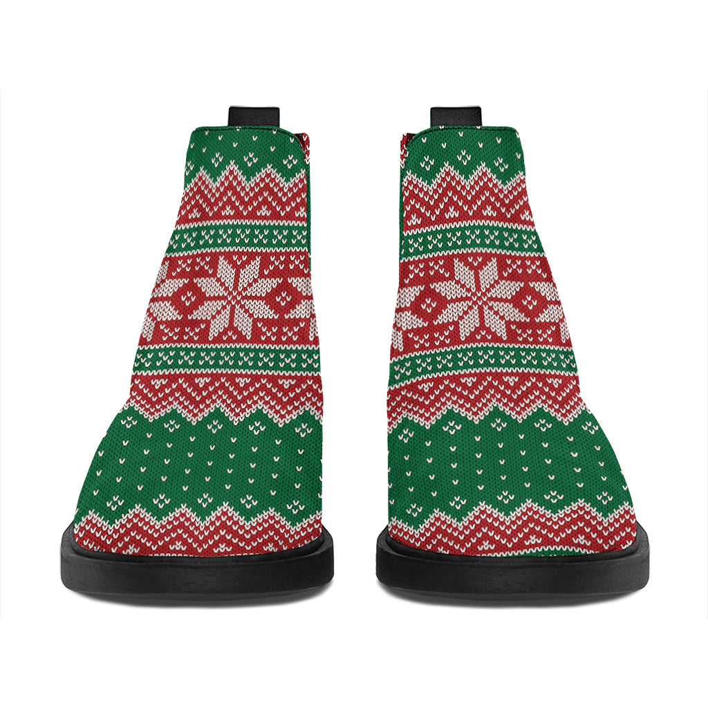 Christmas Knitted Pattern Print Flat Ankle Boots