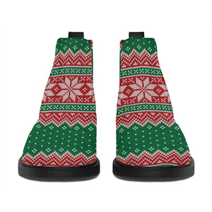Christmas Knitted Pattern Print Flat Ankle Boots