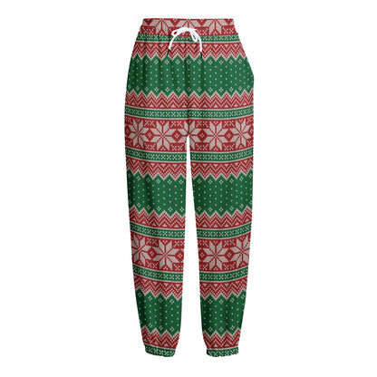 Christmas Knitted Pattern Print Fleece Lined Knit Pants