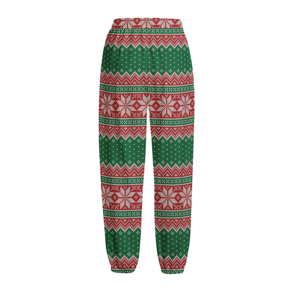 Christmas Knitted Pattern Print Fleece Lined Knit Pants