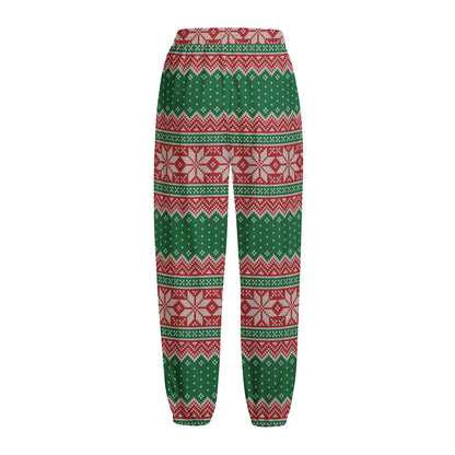 Christmas Knitted Pattern Print Fleece Lined Knit Pants