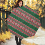 Christmas Knitted Pattern Print Foldable Umbrella