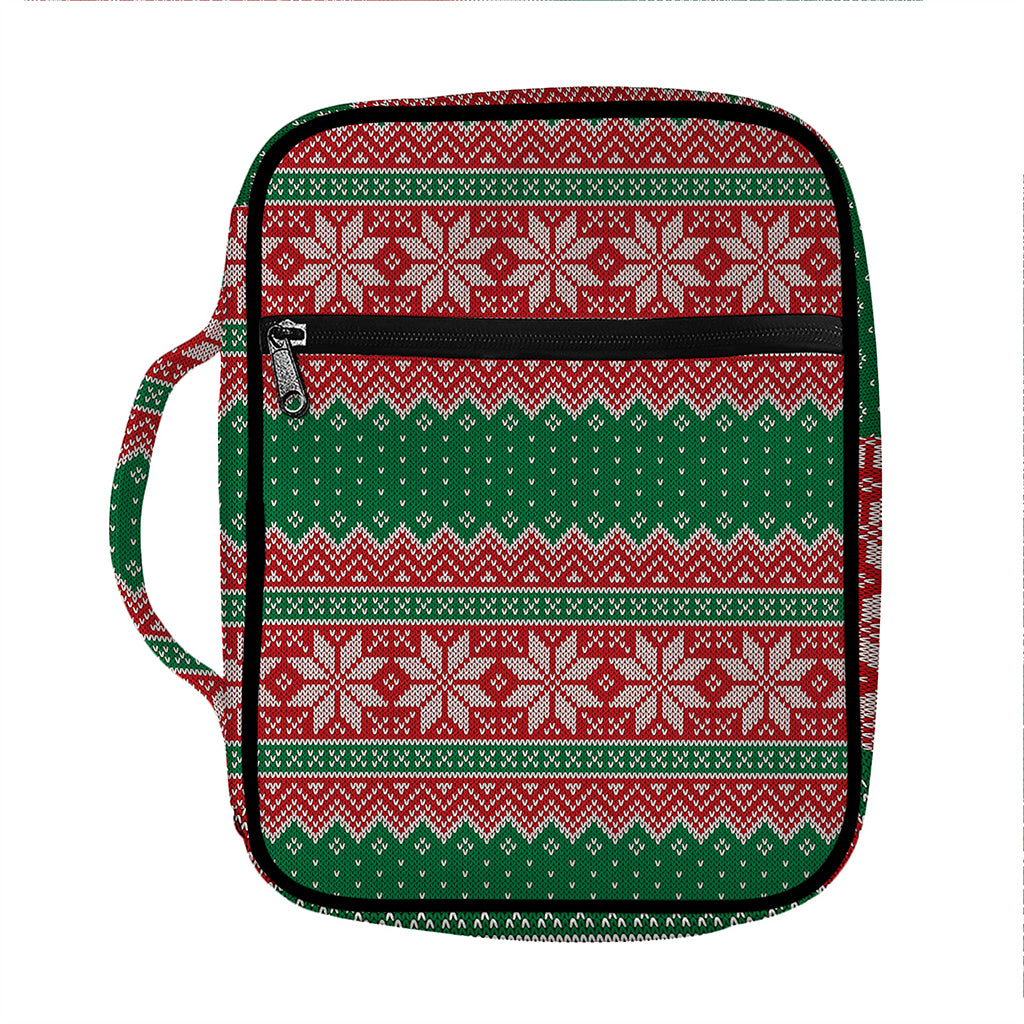 Christmas Knitted Pattern Print Front Pocket Bible Bag