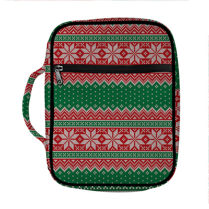 Christmas Knitted Pattern Print Front Pocket Bible Bag