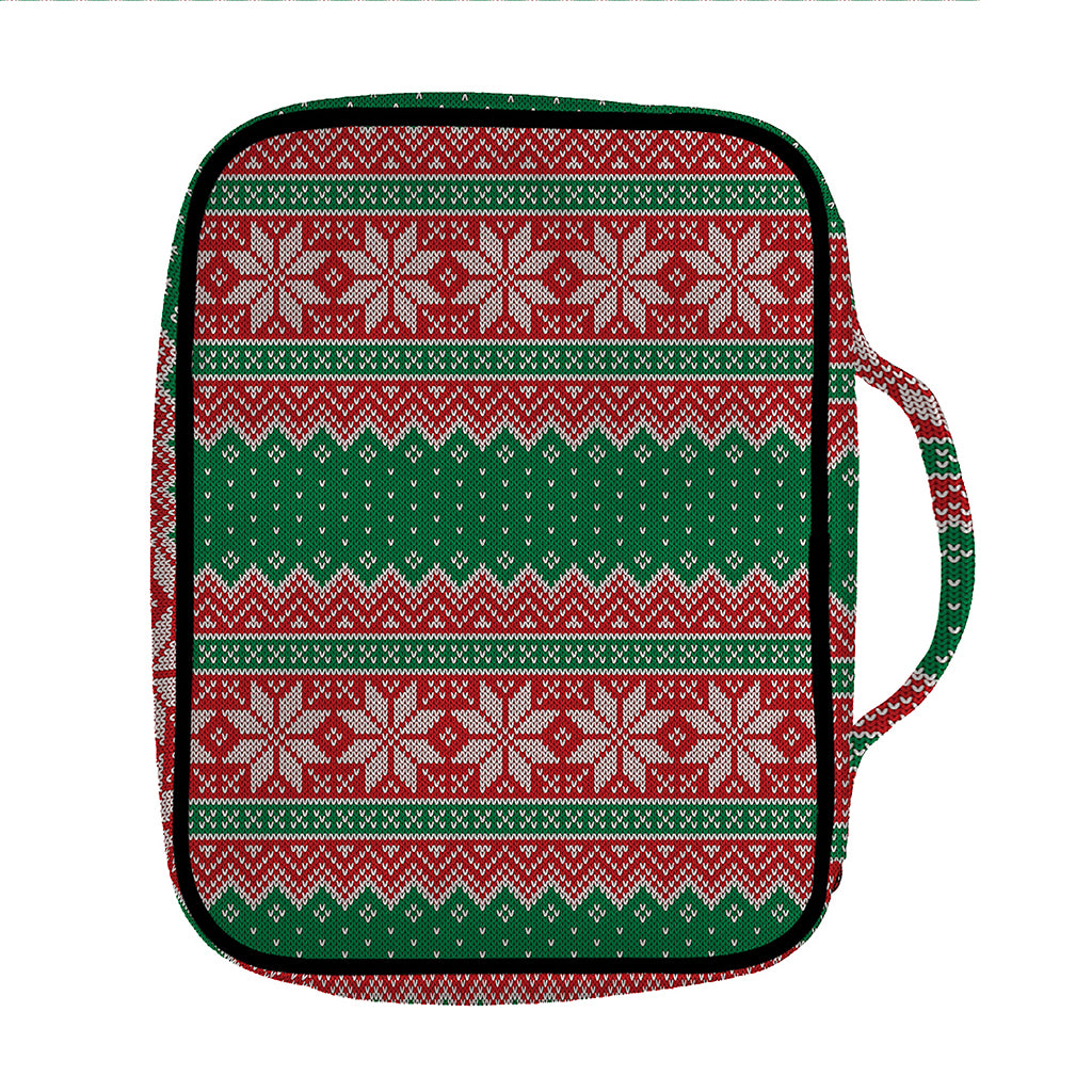 Christmas Knitted Pattern Print Front Pocket Bible Bag