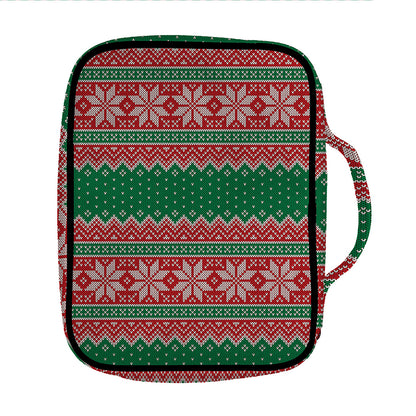 Christmas Knitted Pattern Print Front Pocket Bible Bag