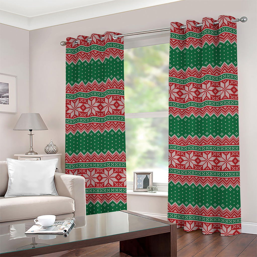 Christmas Knitted Pattern Print Grommet Curtains