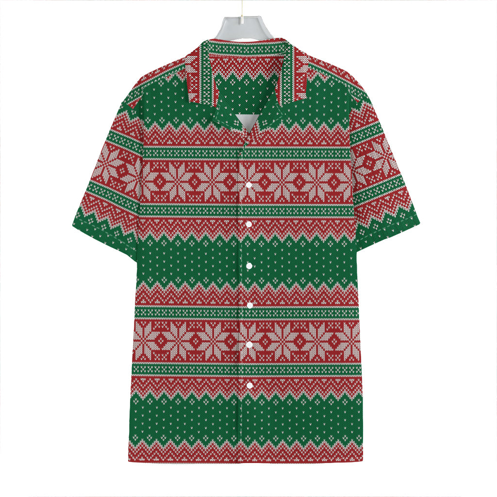 Christmas Knitted Pattern Print Hawaiian Shirt