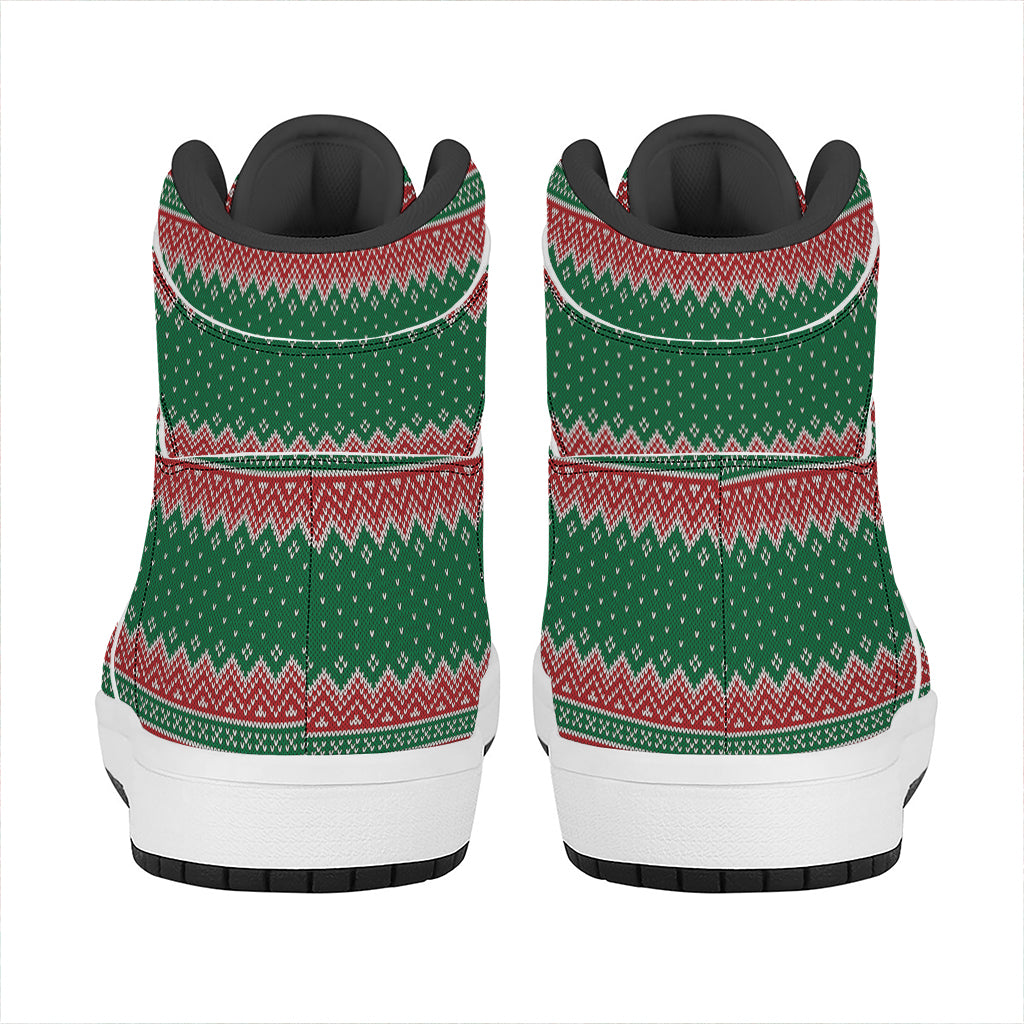 Christmas Knitted Pattern Print High Top Leather Sneakers