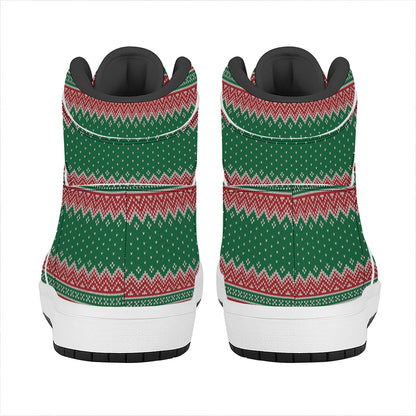Christmas Knitted Pattern Print High Top Leather Sneakers