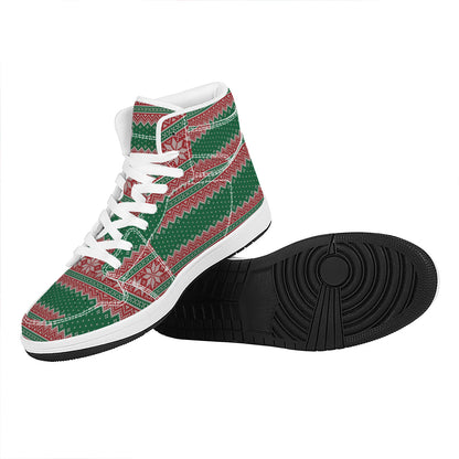 Christmas Knitted Pattern Print High Top Leather Sneakers
