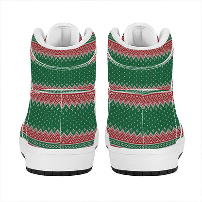 Christmas Knitted Pattern Print High Top Leather Sneakers