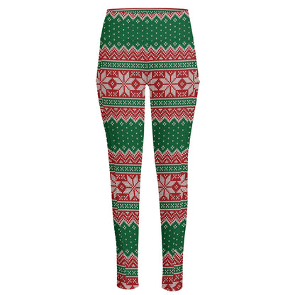 Christmas Knitted Pattern Print High-Waisted Pocket Leggings