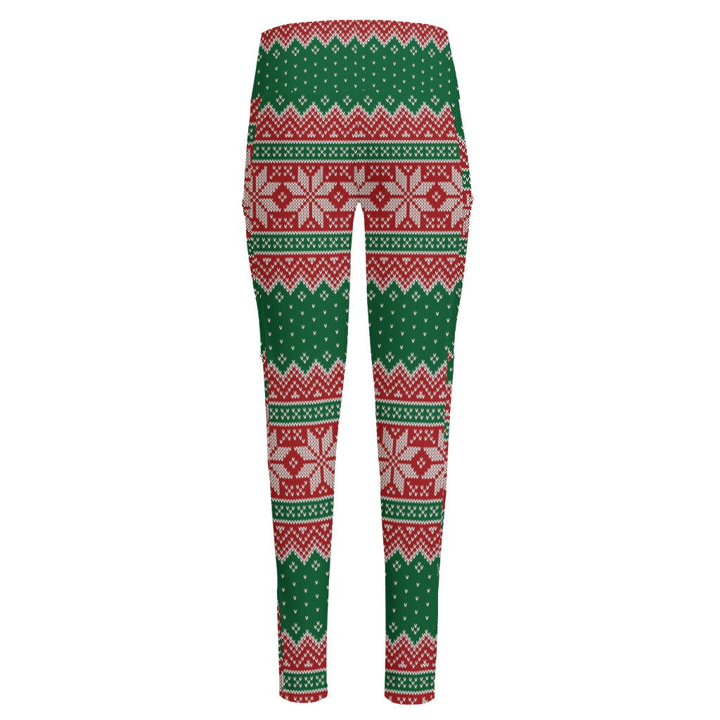 Christmas Knitted Pattern Print High-Waisted Pocket Leggings