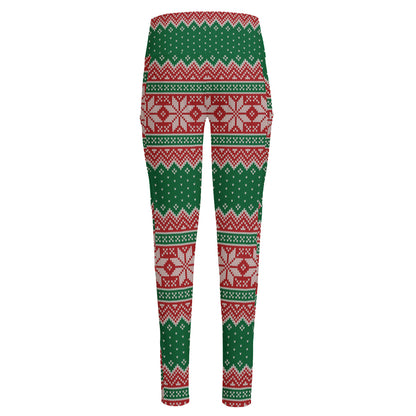 Christmas Knitted Pattern Print High-Waisted Pocket Leggings
