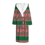 Christmas Knitted Pattern Print Hooded Bathrobe