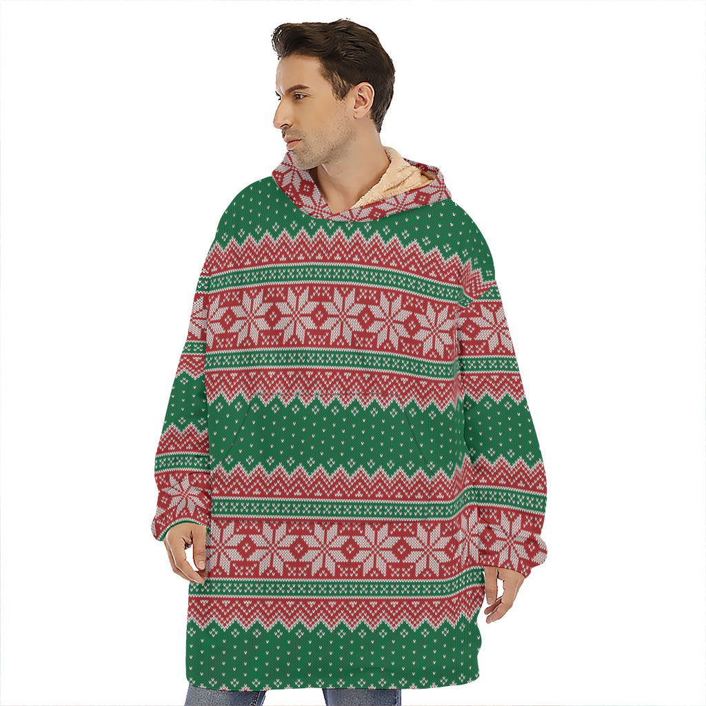 Christmas Knitted Pattern Print Hoodie Blanket
