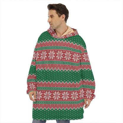 Christmas Knitted Pattern Print Hoodie Blanket