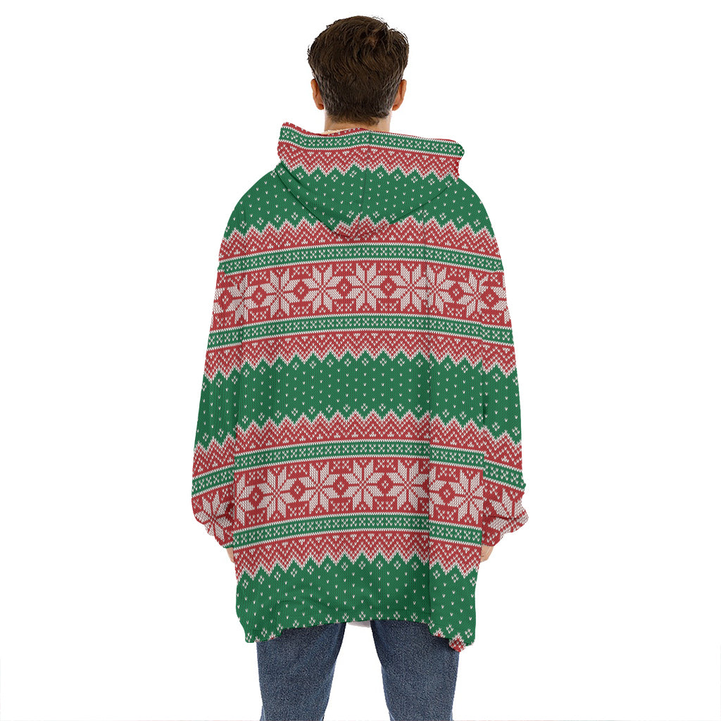 Christmas Knitted Pattern Print Hoodie Blanket
