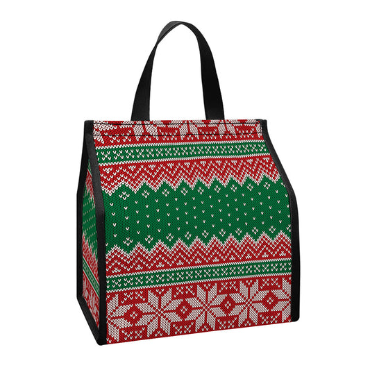 Christmas Knitted Pattern Print Insulated Lunch Tote