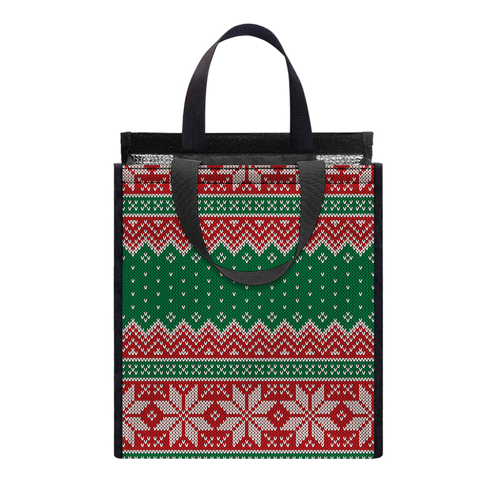 Christmas Knitted Pattern Print Insulated Lunch Tote