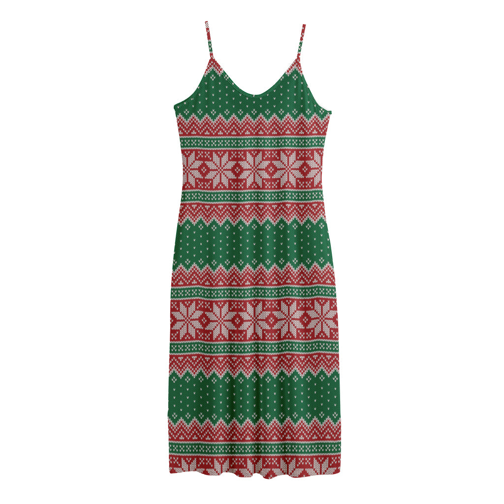 Christmas Knitted Pattern Print Jersey Midi Cami Dress